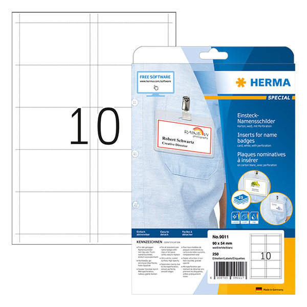 Herma 9011 naam-insteekbadges A4 90 x 54 mm wit (250 etiketten) 9011 230531 - 1