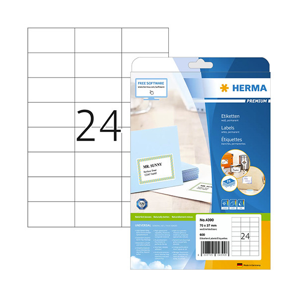 Herma Premium 4390 permanent hechtende etiketten 70 x 37 mm wit (600 etiketten) 4390 230408 - 1