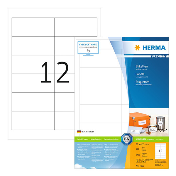 Herma Premium 4623 permanent hechtende etiketten A4 97 x 42,3 mm wit (2.400 etiketten) 4623 230585 - 1