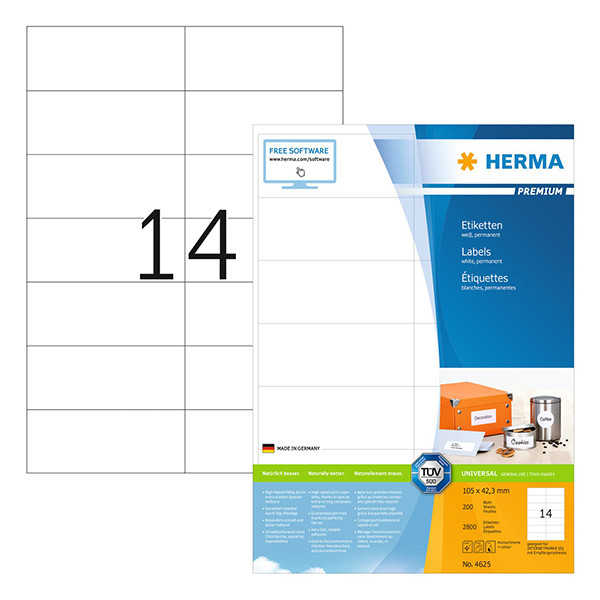 Herma Premium 4625 permanent hechtende etiketten A4 105 x 42,3 mm wit (2.800 etiketten) 4625 230565 - 1