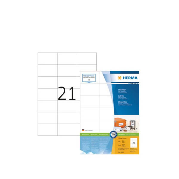 Herma Premium 4668 permanent hechtende etiketten A4 70 x 42,3 mm wit (2.100 etiketten) 238469 - 1
