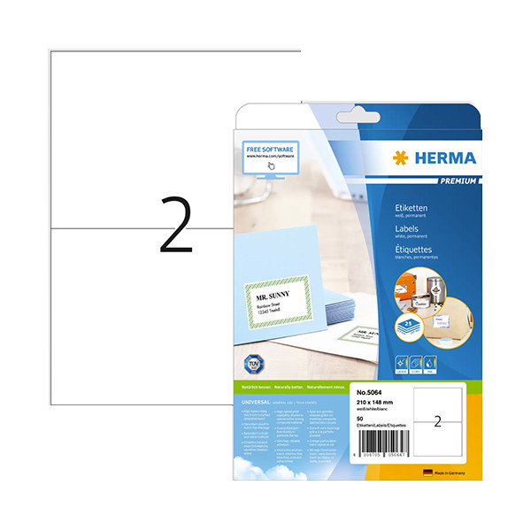 Herma Premium 5064 permanent hechtende etiketten 210 x 148 mm wit (50 etiketten) 5064 230403 - 1