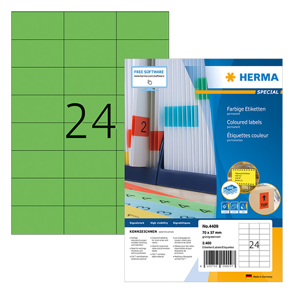 Herma Special 4409 permanent hechtende etiketten A4 70 x 37 mm groen (2.400 etiketten) 4409 230489 - 1