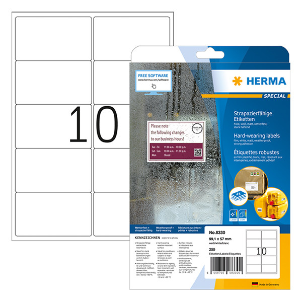 Herma Special 8330 extreem sterk hechtende weervaste folie-etiketten wit A4 99,1 x 57 mm (250 etiketten) 8330 230529 - 1