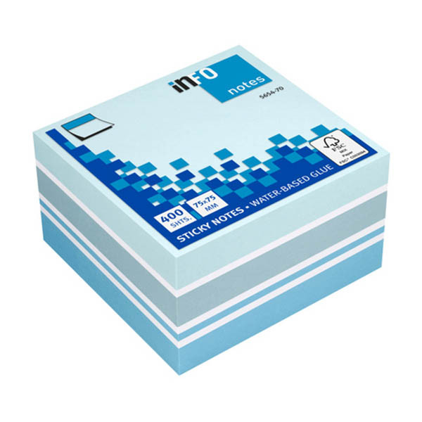 Info Notes zelfklevende notes kubus blauwe mix 75 x 75 mm (400 vel) 303219 - 1