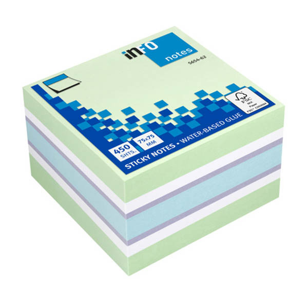Info Notes zelfklevende notes kubus blauw/groene mix 75 x 75 mm (450 vel) 303215 - 1