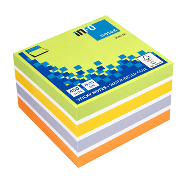 Info Notes zelfklevende notes kubus kleurenmix 75 x 75 mm (450 vel) 303213 - 1