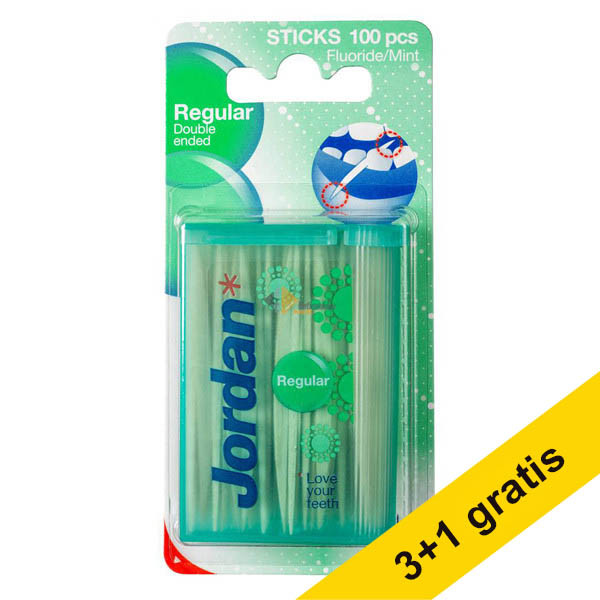 Aanbieding: 4x Jordan Dental Sticks Regular tandenstokers (100 stuks) SJO00153 - 1