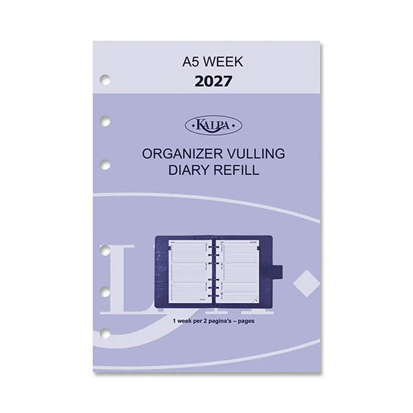 Kalpa A5 weekagenda met uurindeling 2027 navulling (1 week per 2 pagina) 2-talig 263559 - 2