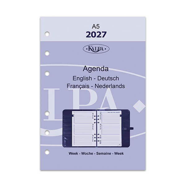 Kalpa A5 weekagenda met uurindeling 2027 navulling (1 week per 2 pagina) 4-talig 262596 - 2