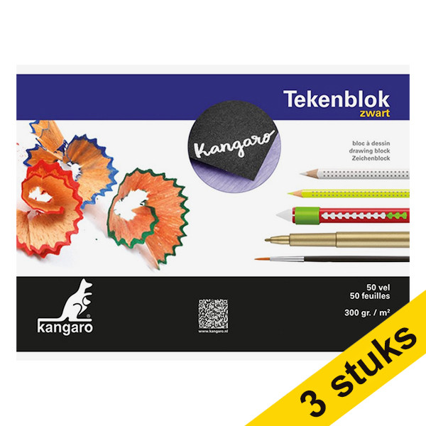 Kangaro Aanbieding: 3x Kangaro schetsboek A5 300 grams zwart (50 vel)  056697 - 1