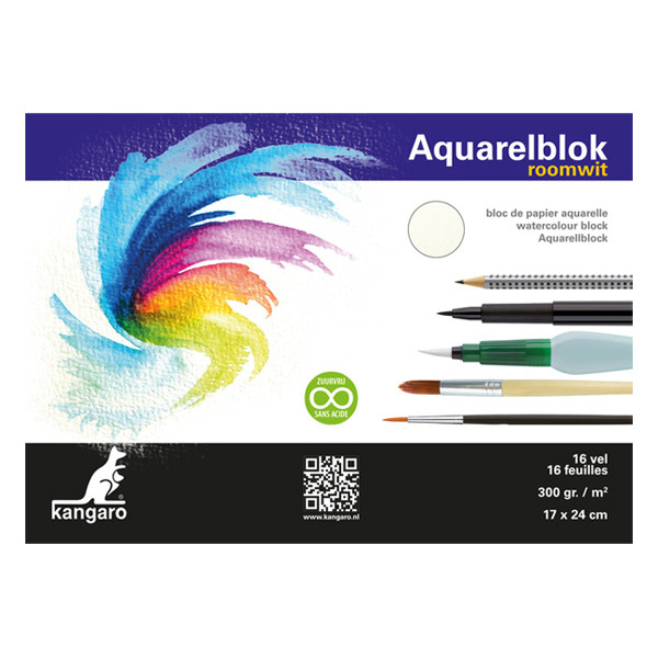 Kangaro aquarelpapier 300 grams 17 x 24 cm roomwit (16 vel) K-5301 206996 - 1
