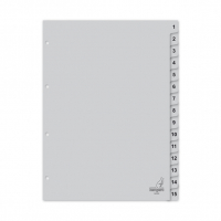 Kangaro plastic indexen A4 grijs met 15 tabs (4-gaats) G415C 205053