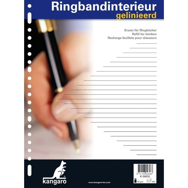 Kangaro ringbandpapier A4 gelinieerd 60 grams 100 vel (23-rings) K-56010 205326 - 1