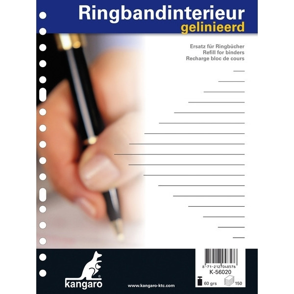 Kangaro ringbandpapier A5 gelinieerd 60 grams 150 vel (17-rings) K-56020 205324 - 1