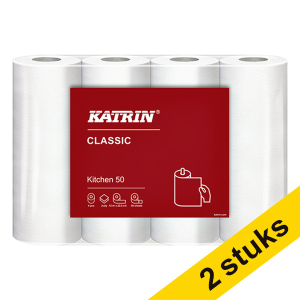 Katrin Aanbieding: 2x Katrin Basic keukenrol 2-laags 4 x 50 vel  SKA06104 - 1