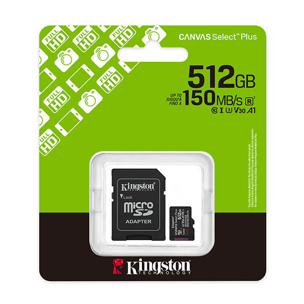 Kingston Canvas Select Plus Gen3 Micro SDXC geheugenkaart inclusief adapter - 512GB 255011 - 2