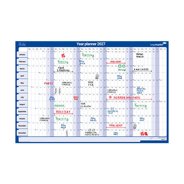 Legamaster jaarplanner 2027 horizontaal 60 x 90 cm EN 262593 - 2