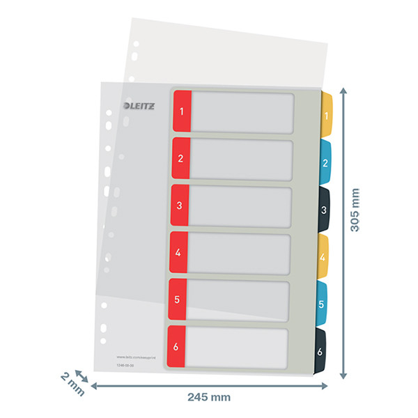 Leitz Cosy bedrukbare plastic tabbladen A4 met 6 tabs (11-gaats) 12460000 226366 - 3
