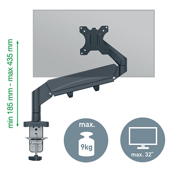 Leitz Ergo ruimtebesparende monitorarm voor 1 monitor donkergrijs (met klem en bladdoorvoer) 64890089 226599 - 2