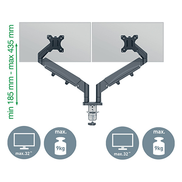 Leitz Ergo ruimtebesparende monitorarm voor 2 monitoren donkergrijs (met klem en bladdoorvoer) 65370089 226600 - 2