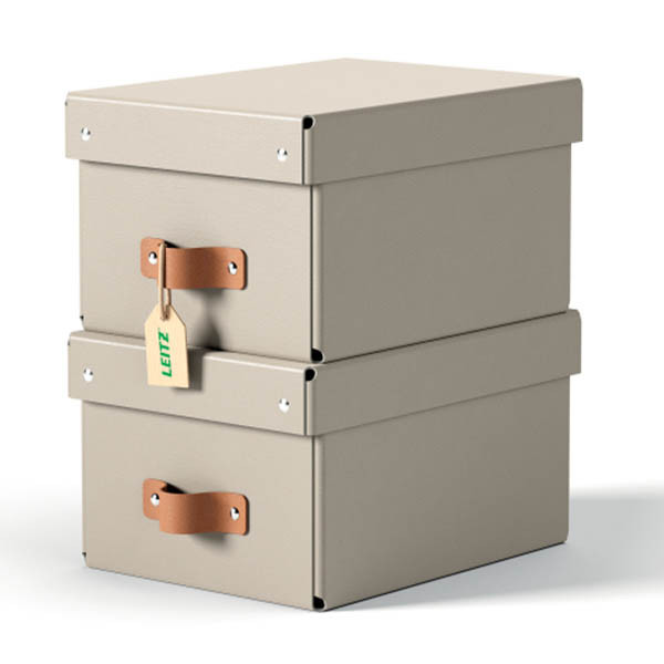 Leitz Puro kleine opbergdoos karton met leren handvaten beige (2 stuks) 213447 - 1