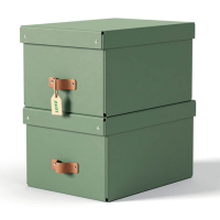 Leitz Puro medium opbergdoos karton met leren handvaten groen (2 stuks)