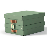 Leitz Puro medium opbergdoos karton met leren handvaten laag groen (2 stuks)