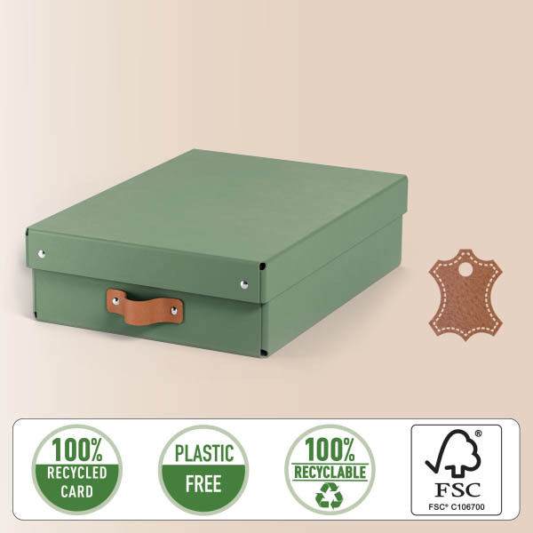 Leitz Puro medium opbergdoos karton met leren handvaten laag groen (2 stuks) 213450 - 2