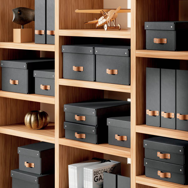 Leitz Puro medium opbergdoos karton met leren handvaten  laag zwart (2 stuks) 213453 - 3