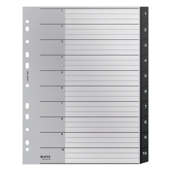 Leitz Recycle plastic tabbladen A4 zwart met 10 tabs (11 gaats) 12080000 226470 - 1