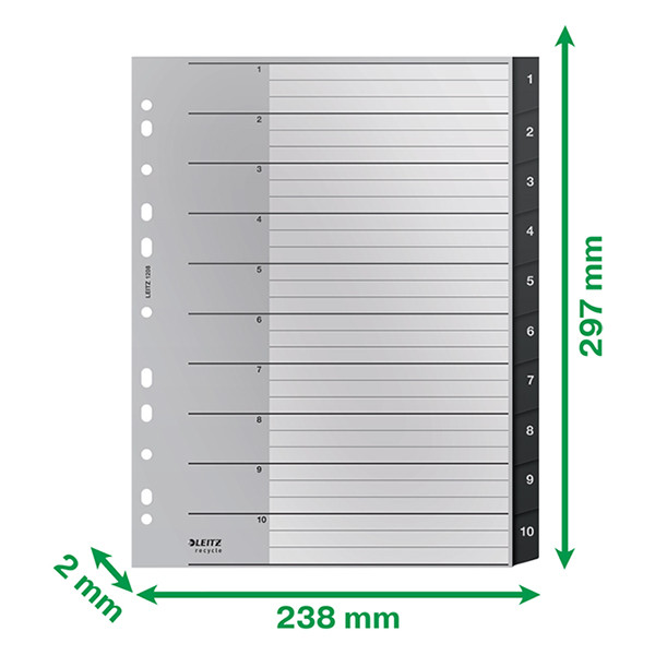 Leitz Recycle plastic tabbladen A4 zwart met 10 tabs (11 gaats) 12080000 226470 - 3