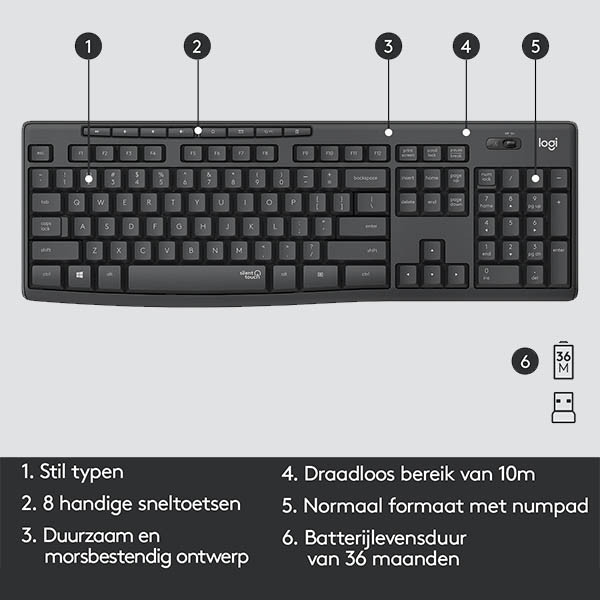 Logitech MK295 draadloze toetsenbord en draadloze muis 920-009800 224874 - 3