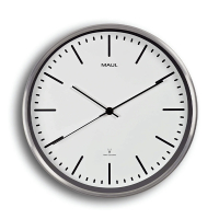 Maul Fly radiogestuurde aluminium wandklok zilvergrijs met witte wijzerplaat (Ø 30,5 cm) 9063402 402517