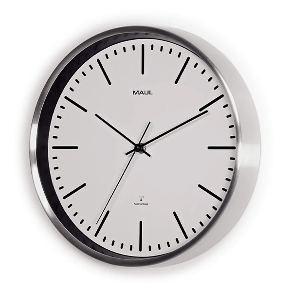 Maul Fly radiogestuurde aluminium wandklok zilvergrijs met witte wijzerplaat (Ø 30,5 cm) 9063402 402517 - 2