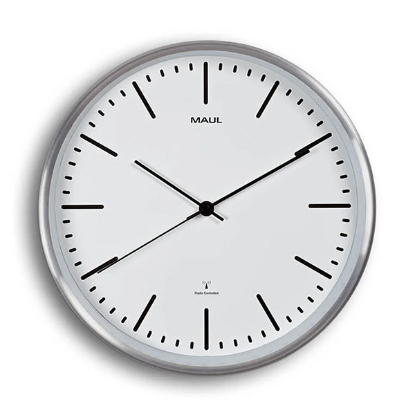 Maul Fly radiogestuurde aluminium wandklok zilvergrijs met witte wijzerplaat (Ø 30,5 cm) 9063402 402517 - 4