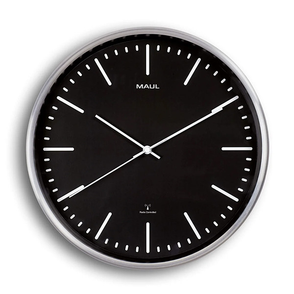Maul Fly radiogestuurde aluminium wandklok zilvergrijs met zwarte wijzerplaat (Ø 30,5 cm) 9063490 402518 - 1