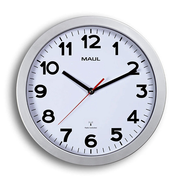 Maul Step radiogestuurde kunststof wandklok grijs met witte wijzerplaat (Ø 30 cm) 9053095 402497 - 1