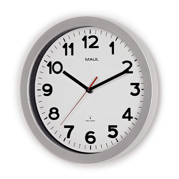 Maul Step radiogestuurde kunststof wandklok grijs met witte wijzerplaat (Ø 30 cm) 9053095 402497 - 2