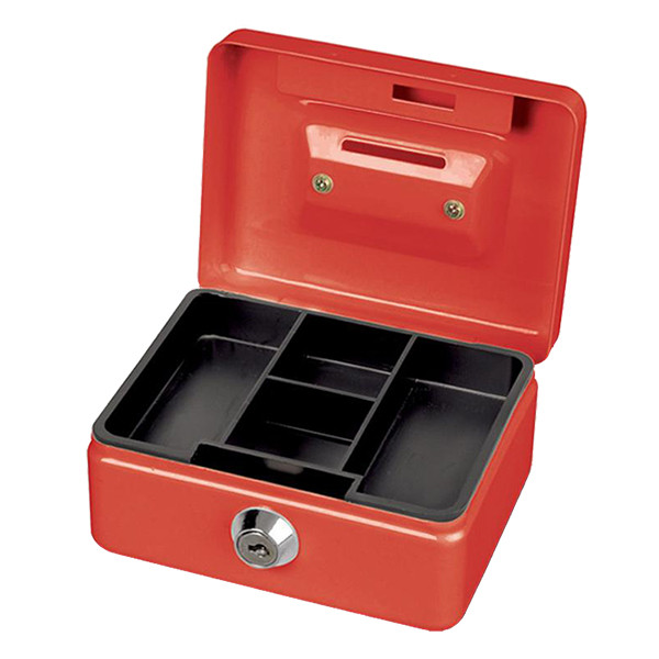 Maul stalen geldkist rood met muntgleuf (12,5 x 10,5 x 6 cm) 402235 - 1