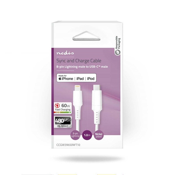 USB-C naar Lightning kabel geschikt voor iPhone 14 en ouder wit (2 meter) 303333 - 2