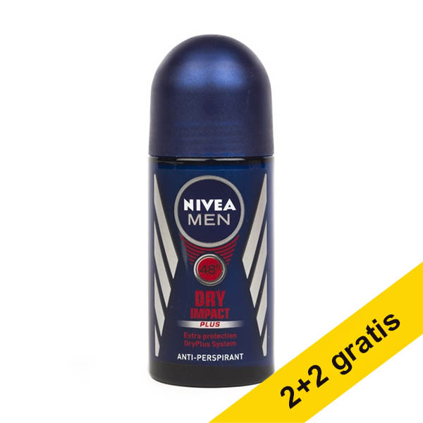 Aanbieding: 4x Nivea Dry Impact Plus for Men deoroller (50 ml) SNI06276 - 1