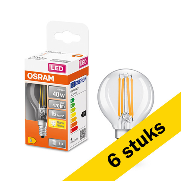 Aanbieding: 6x Osram E14 filament led-lamp kogel helder 4W (40W) LOS00189 - 1