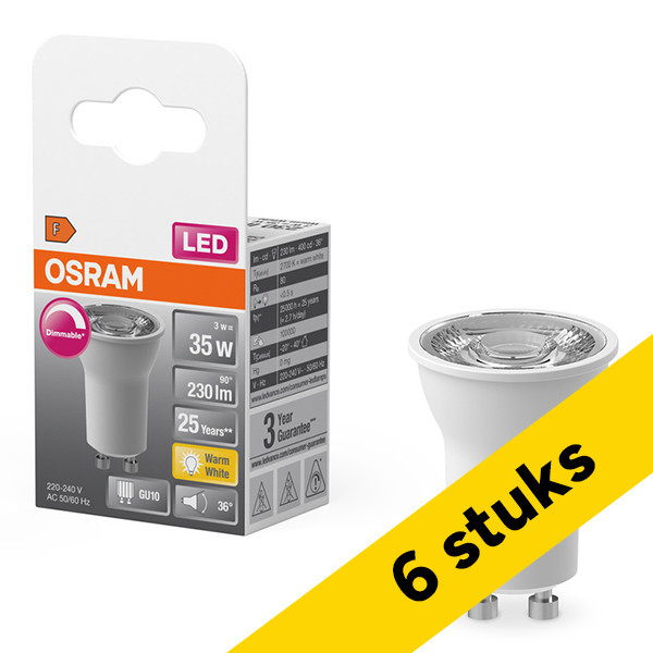 Aanbieding: 6x Osram GU10 LED spot | PAR11 | 2700K | Dimbaar | 3W (35W) LOS01128 - 1
