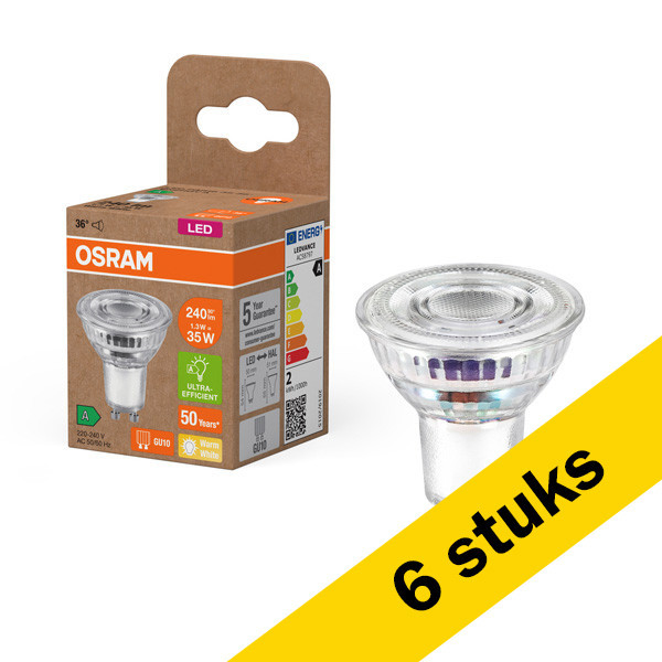 Aanbieding: 6x Osram GU10 led-spot glas 1.3W (35W) LOS00749 - 1