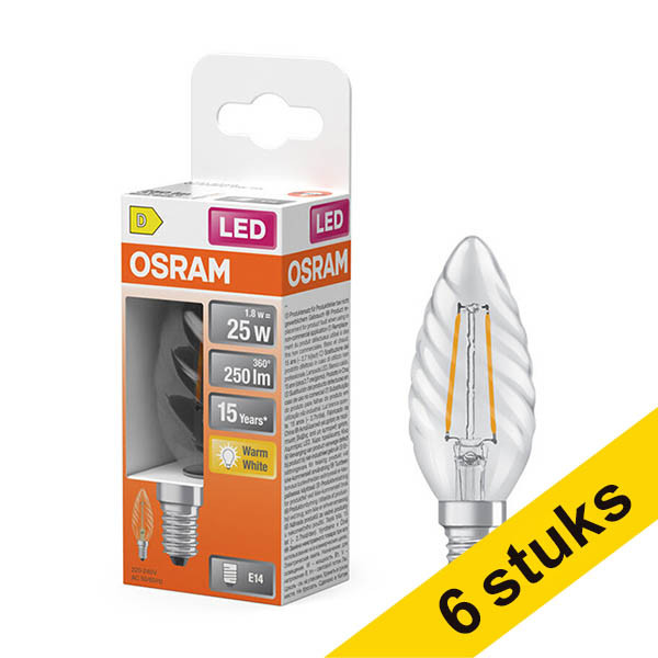 Aanbieding: 6x Osram LED lamp E14 | Kaars B35 | Filament | Helder | 2700K | 1.8W (25W) LOS02137 - 1