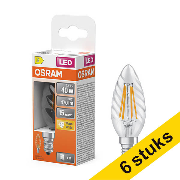 Aanbieding: 6x Osram LED lamp E14 | Kaars B35 | Filament | Helder | 2700K | 3.4W (40W) LOS02141 - 1