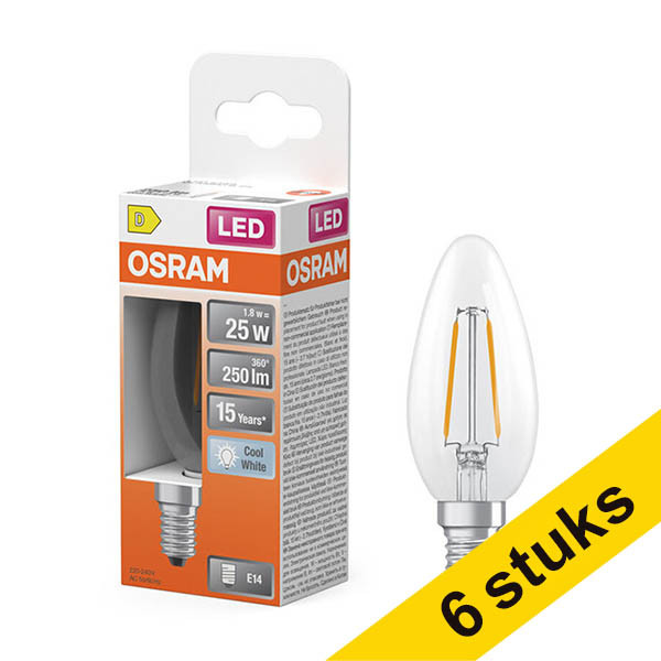 Aanbieding: 6x Osram LED lamp E14 | Kaars B35 | Filament | Helder | 4000K | 1.8W (25W) LOS02135 - 1
