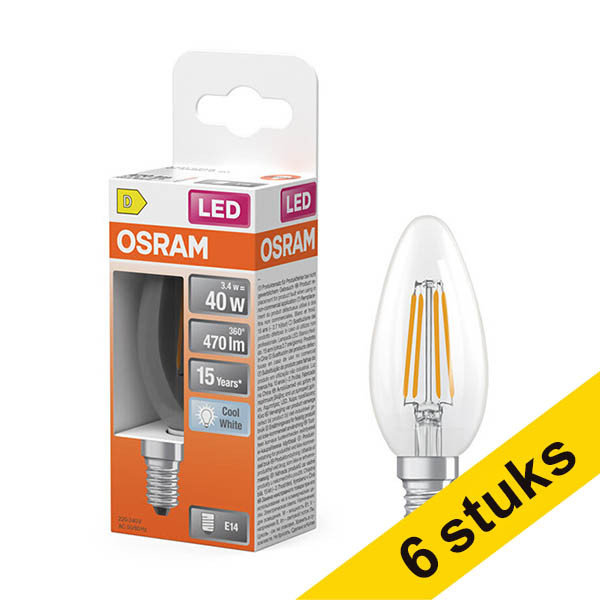 Aanbieding: 6x Osram LED lamp E14 | Kaars B35 | Filament | Helder | 4000K | 3.4W (40W) LOS02145 - 1