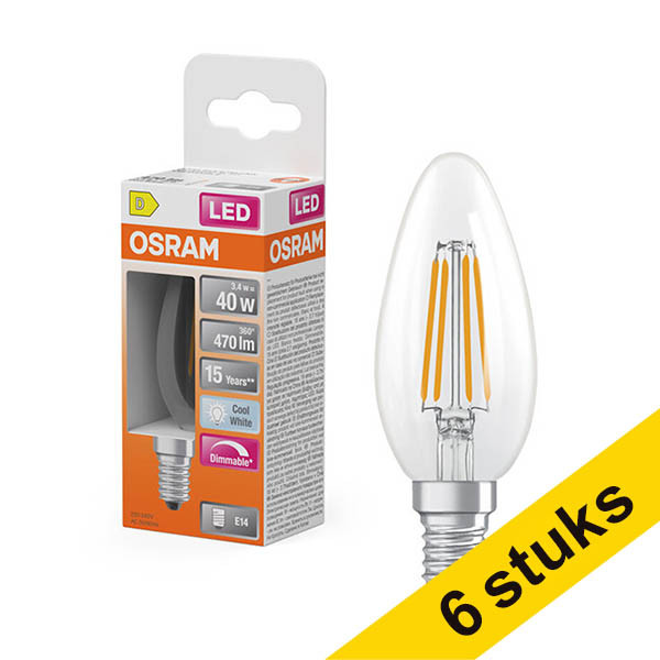 Aanbieding: 6x Osram LED lamp E14 | Kaars B35 | Filament | Helder | 4000K | Dimbaar | 3.4W (40W) LOS02129 - 1